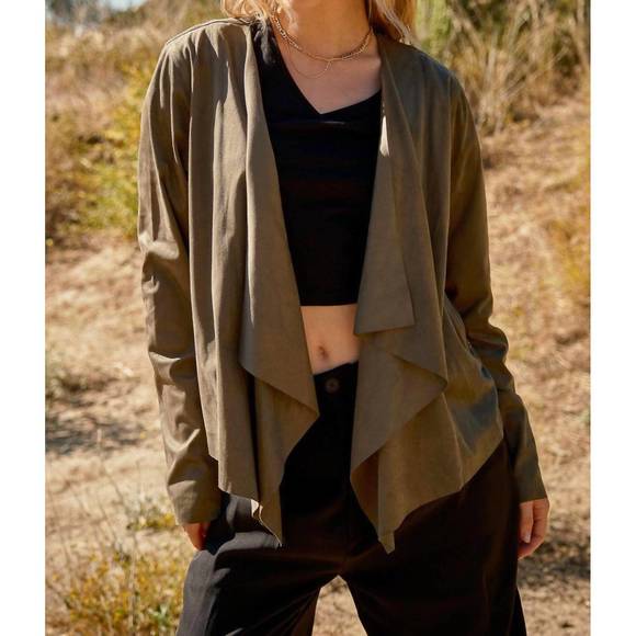 NEW AND THE WHY wide awake sueded moto jacket in olive - Picture 1 of 6